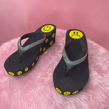 Load image into Gallery viewer, Reworked smiley head Diamanté toe Platform Flipflops