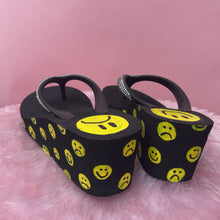 Load image into Gallery viewer, Reworked smiley head Diamanté toe Platform Flipflops