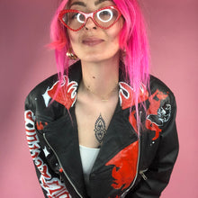 Load image into Gallery viewer, Reworked Black Leather Vintage Bicker Jacket Devil Girl