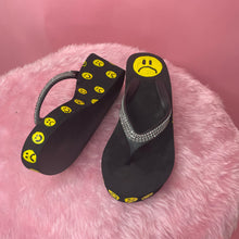 Load image into Gallery viewer, Reworked smiley head Diamanté toe Platform Flipflops
