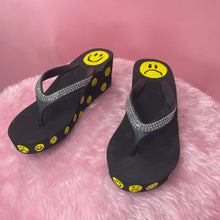 Load image into Gallery viewer, Reworked smiley head Diamanté toe Platform Flipflops
