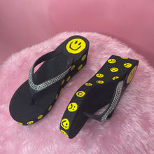 Load image into Gallery viewer, Reworked smiley head Diamanté toe Platform Flipflops
