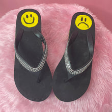 Load image into Gallery viewer, Reworked smiley head Diamanté toe Platform Flipflops
