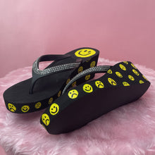 Load image into Gallery viewer, Reworked smiley head Diamanté toe Platform Flipflops
