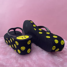 Load image into Gallery viewer, Reworked smiley head Diamanté toe Platform Flipflops
