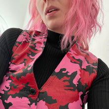 Load image into Gallery viewer, Reworked Leather Baby Pink &amp; Red Camouflage Leather Waist Coat
