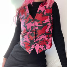 Load image into Gallery viewer, Reworked Leather Baby Pink &amp; Red Camouflage Leather Waist Coat
