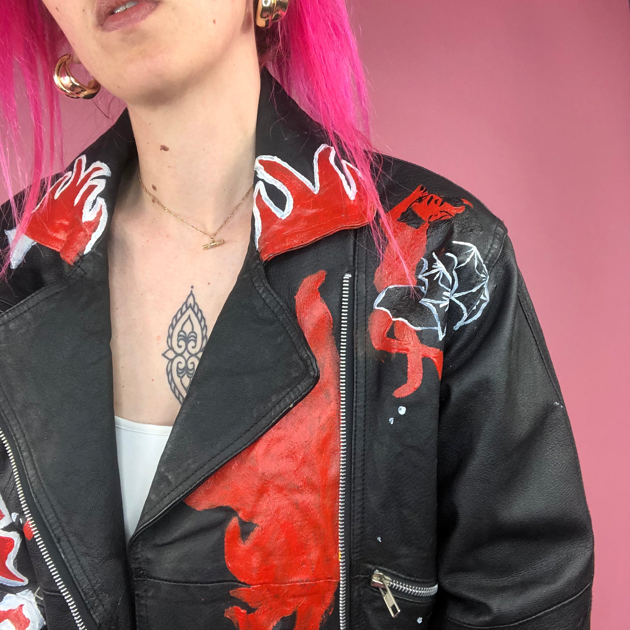 Reworked Black Leather Vintage Bicker Jacket Devil Girl – The