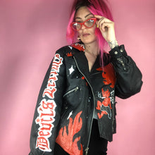 Load image into Gallery viewer, Reworked Black Leather Vintage Bicker Jacket Devil Girl
