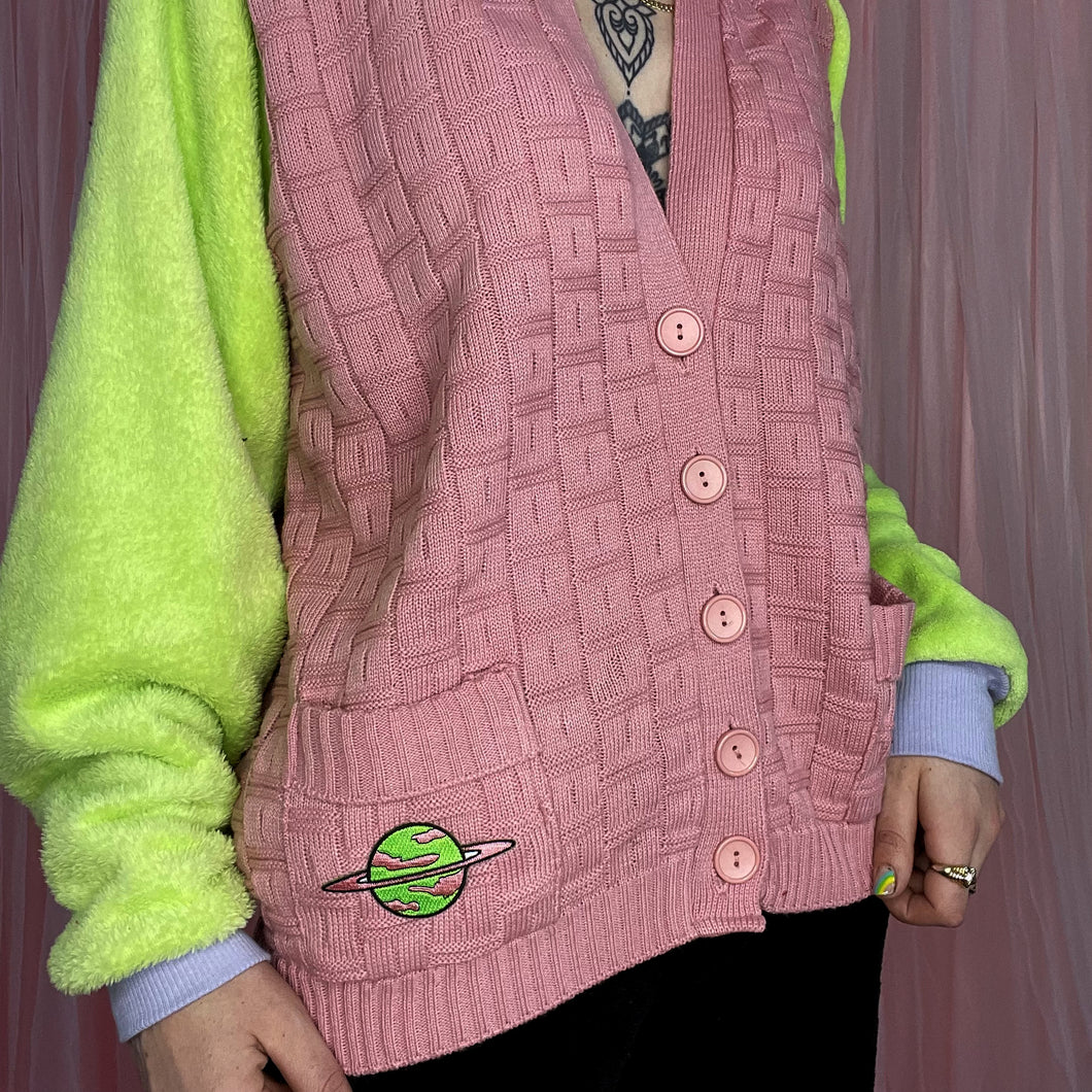 Snuggle City Space girl Vintage Cardigan Rework